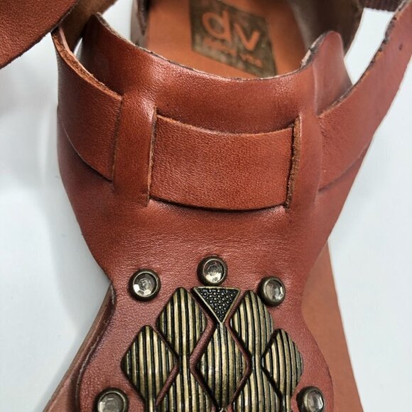 DV by Dolce Vita Draya Brown Geometric Studded Jewelled Roman Leather Sandals - Picture 9 of 16